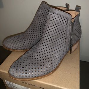 Lucky Brand Basel Perforated Bootie Stone Grey 8.5